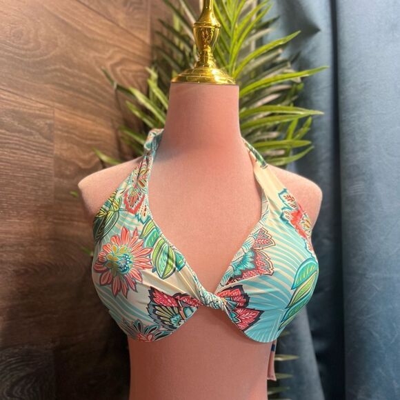 Coco Reef Verso Bra Sized Twist Reversible Underwire Bikini Top, Tropical Lotus. - Picture 5 of 15